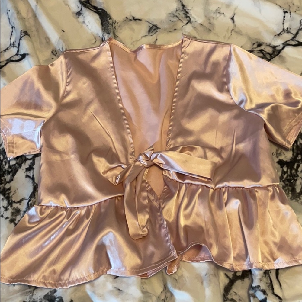 Satin bow light pink blouse